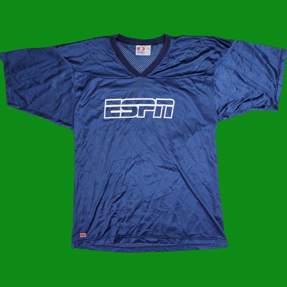 Vintage Dodger ESPN Mesh Jersey Shirt‎ Mens Medium Navy Blue Made in USA V-Neck